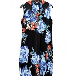 NEW TANGO MANGO women's sleeveless collared dress in black floral